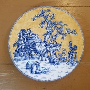 American Atelier English Toile Bulls Pulling Cart Dessert/Salad Plate